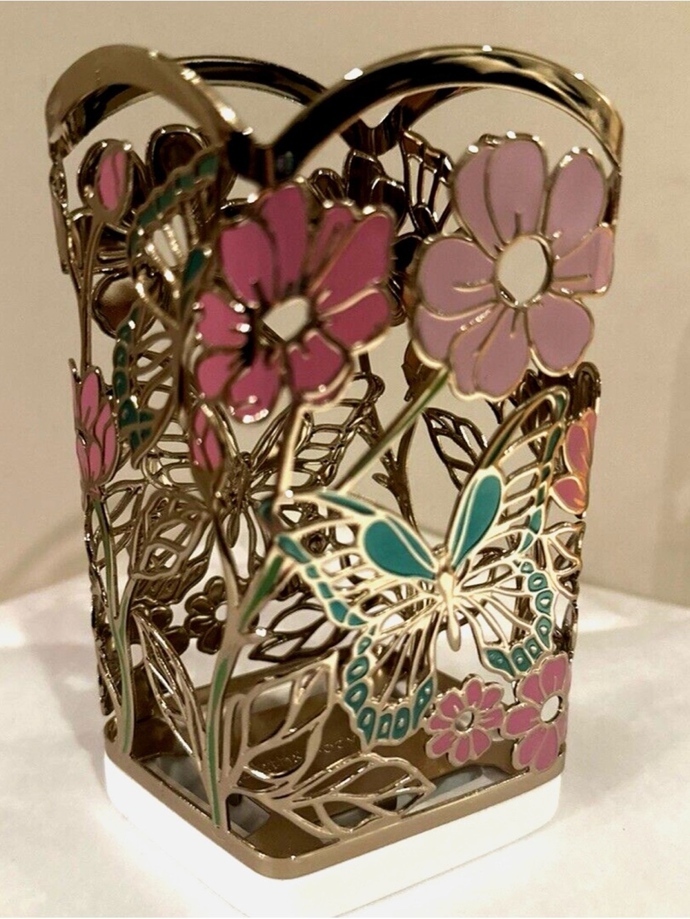Floral Butterfly Metal Luminary - Pink & Teal